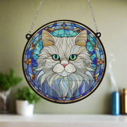Cat Persian Stained Glass Effect Suncatcher